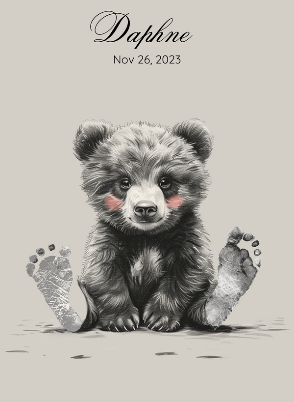 Personalized Foot Print Art for Newborn, Baby, or Child, Baby Keepsake, Baby Room Art - Little Bear