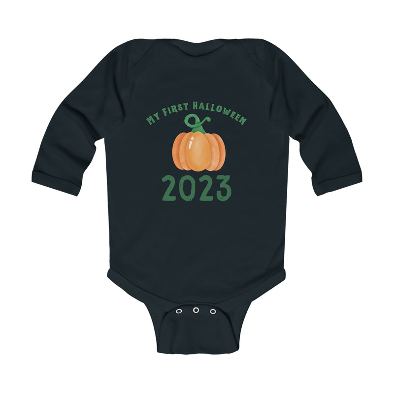 My First Halloween Onesie: Cute Long Sleeve Black or White Bodysuit with Pumpkin Design for Newborns, Infants, & Babies up to 18 months