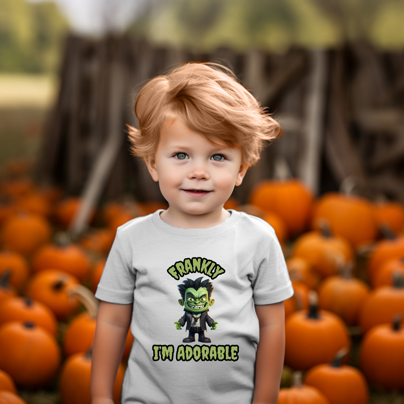 Frankenstein Frankly, I'm Adorable Halloween T-Shirt for Toddler - Funny Halloween Outfit  - Easy Costume Idea - Sizes 2T to 5T, 5 Vibrant Colors