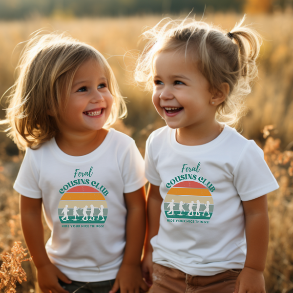 Playful 'Feral Cousins Club' Tee: Kids Cousin Shirt for Thanksgiving, Family Trip Fun, Matching Cousins Shirts in S-XL - Short Sleeve