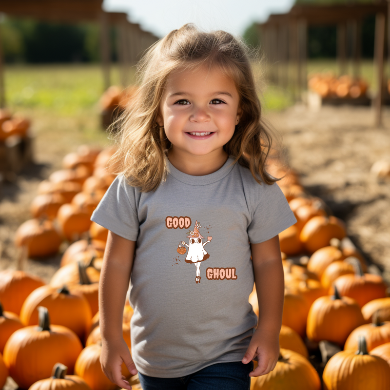Good Ghoul Vibes! Cute Toddler Halloween T-Shirt for Girls (2T-5T) - Spooky, Funny, And Adorable Costume Tee, Comes In Pink, White, Etc