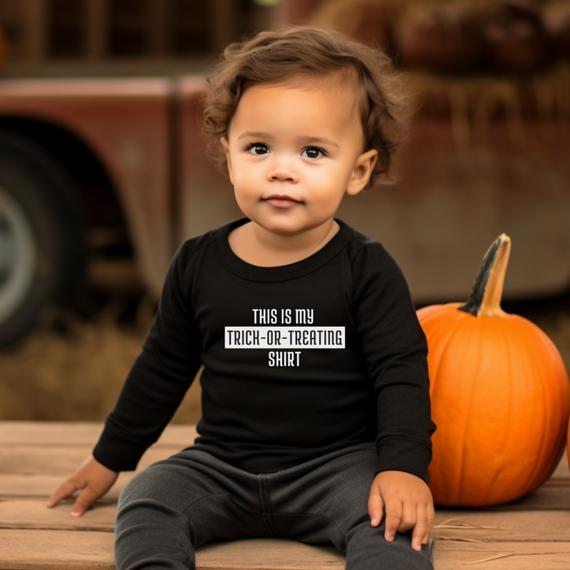 Toddler Halloween Funny Long Sleeve T-Shirt - Sizes 2T To 6T , Black, Perfect For a Girl Or Boy - Adorable Long Sleeve Toddler Tee: 'This Is My Trick-or-Treating Shirt' - Perfect for Halloween Fun!