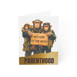 WELCOME TO THE HOOD... PARENTHOOD NEW BABY CARD - NEW BABY CONGRATULATIONS CARD - Chimp Family