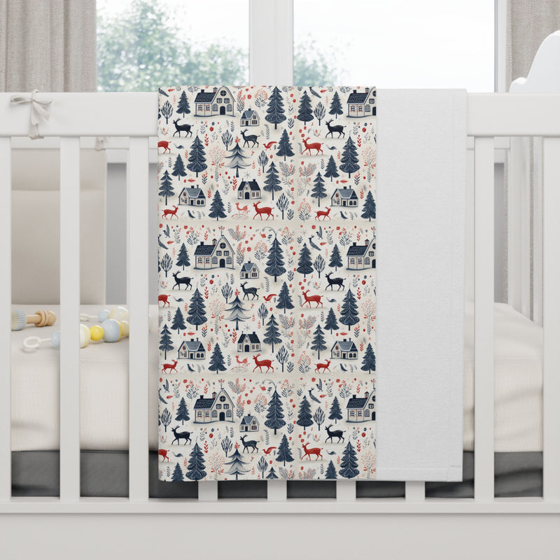 Scandinavian Folklore Winter Design Baby Fleece Blanket - Perfect Newborn Christmas Blanket & December Baby Birthday Gift
