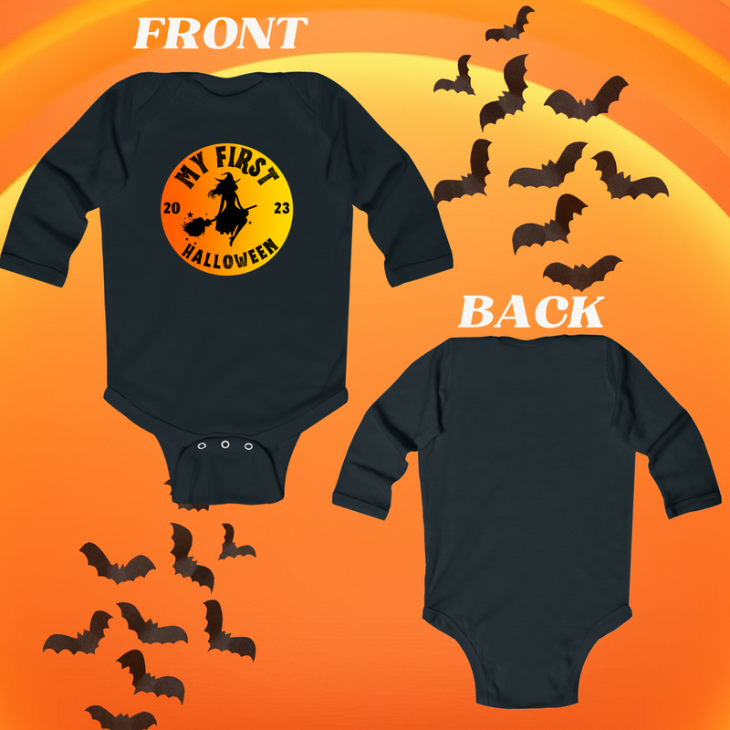 My First Halloween - Baby's First Halloween Costume Onesie 2023 - Newborn Halloween Outfit with Cute Witch Flying Broom Onesie