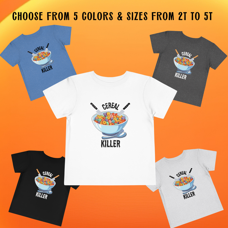 Spooktacular Cereal Killer T-Shirt for Toddler - Funny Halloween Tee - Easy Costume Idea - Sizes 2T to 5T, 5 Vibrant Colors
