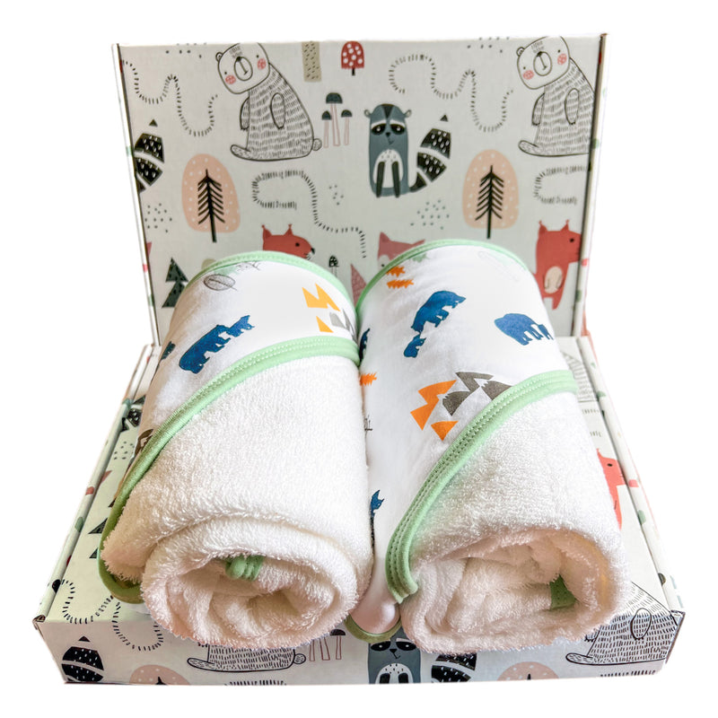 Bamboo Hooded Baby Towels - Bear Print - Two Pack With Gift Box